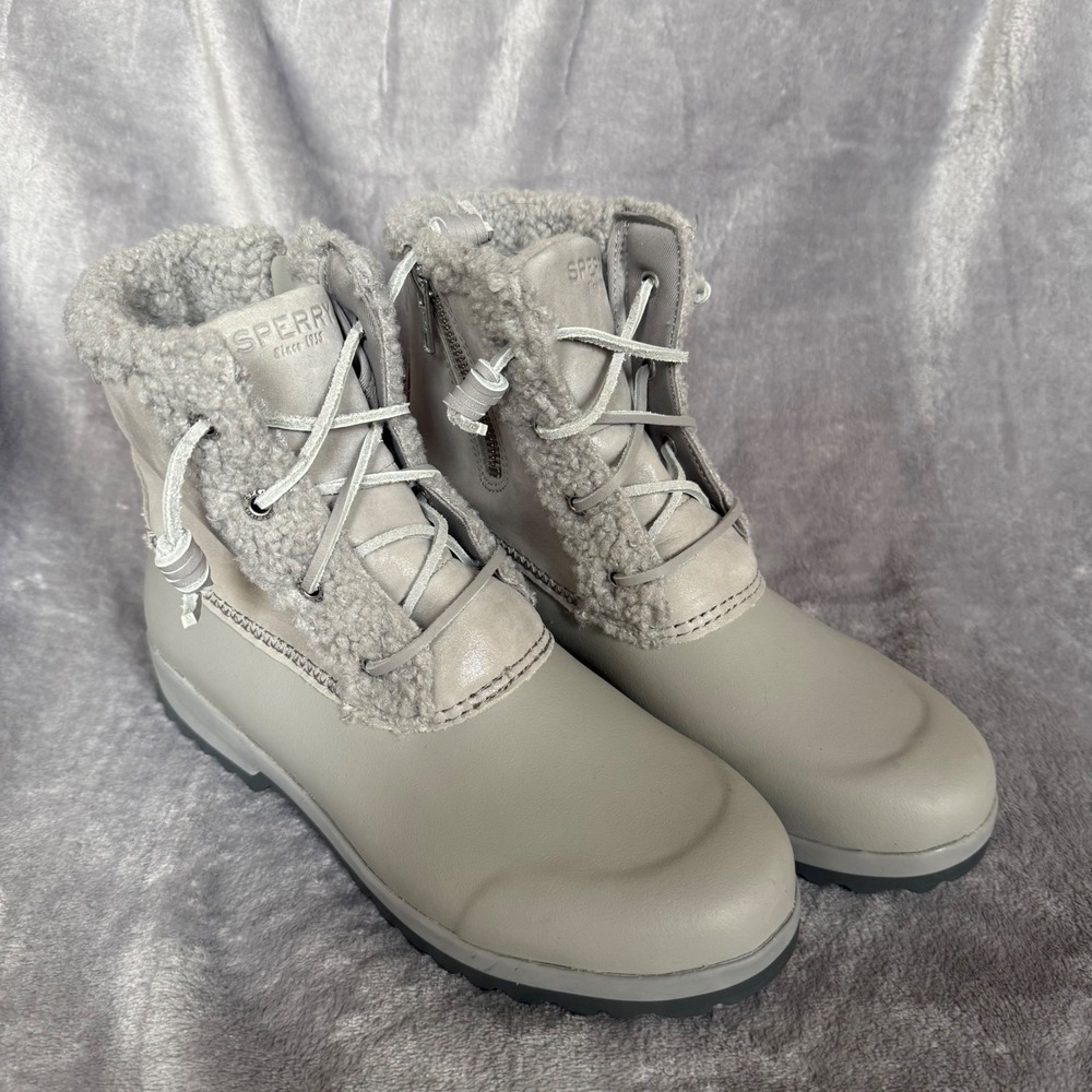 Sperry Syren Gulf Waterproof Duck Boots Grey Faux Fur Thinsulate STS87892 Mens 8